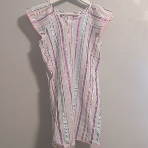 More Than Magic Girls White Swim Coverup with Pink, Purple, Mint Stripes